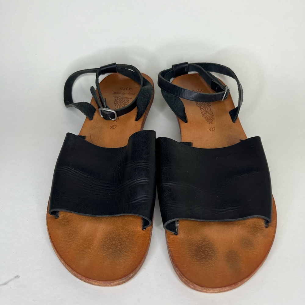 n.d.c. made by hand Sandals Flats Ankle Strap Women Size 40 US 9 Black Leather